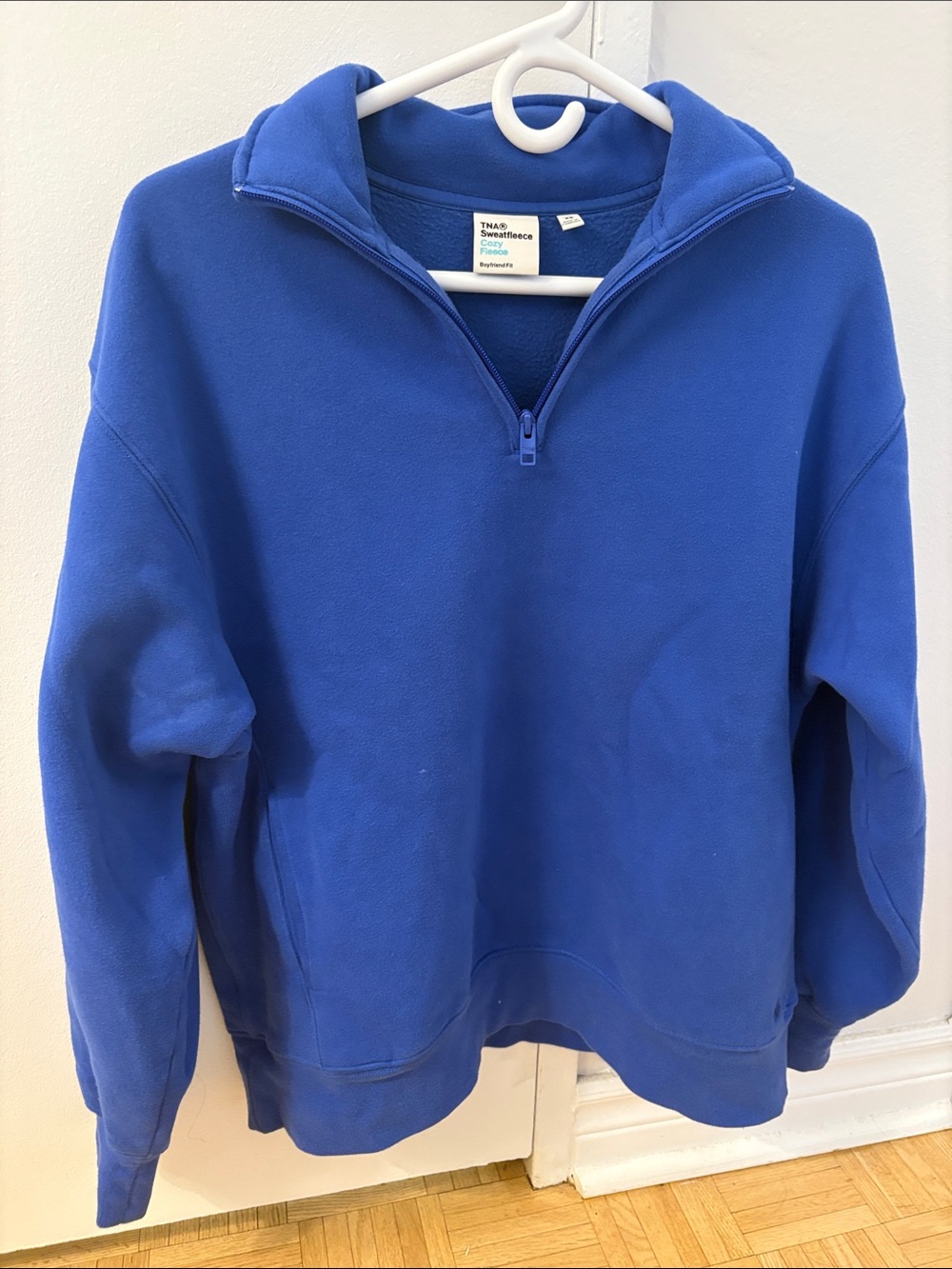 TNA Aritzia Cozy Fleece Boyfriend ¼ Zip Sweatshirt – Blue